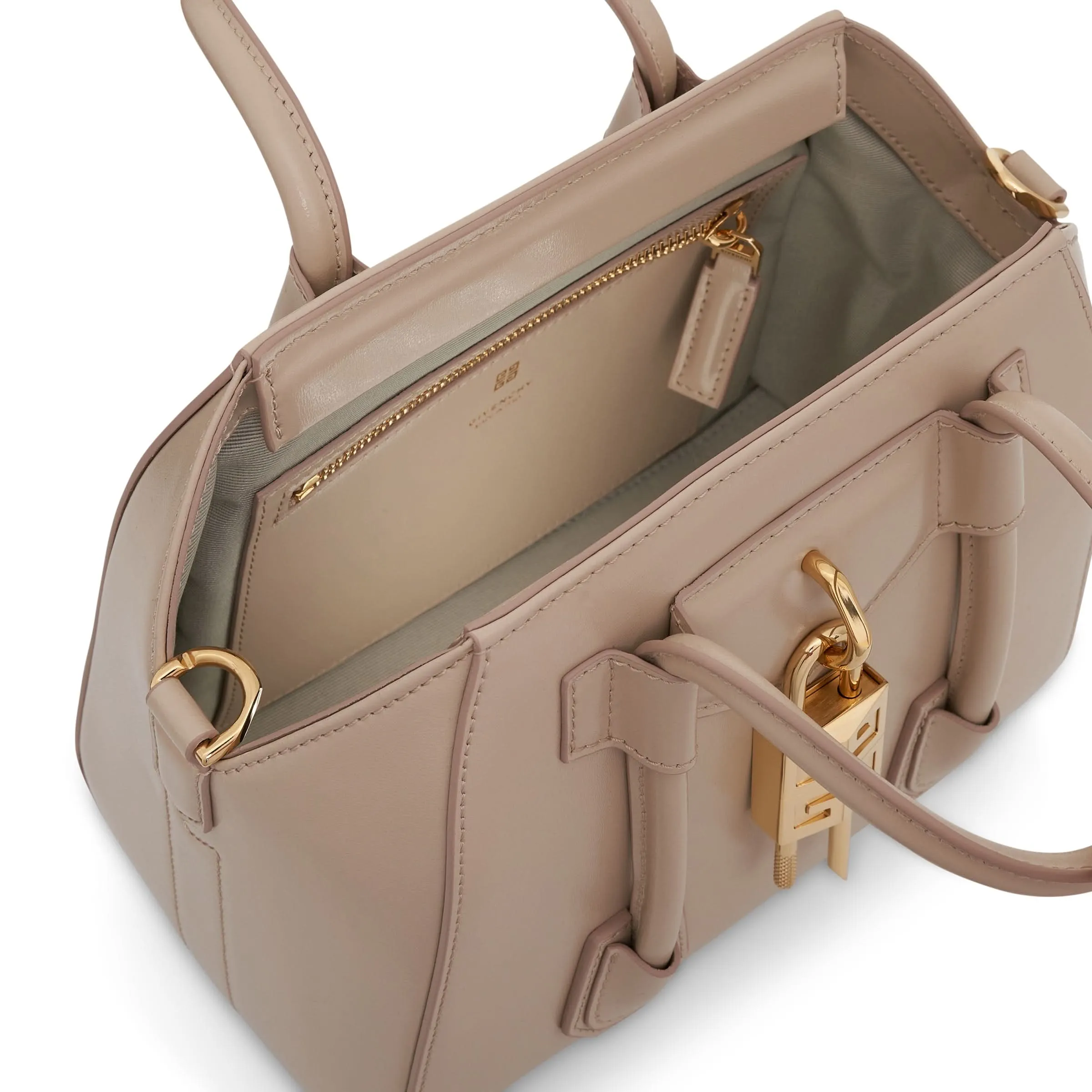 Mini Antigona Lock Bag in Box Leather in Natural Beige