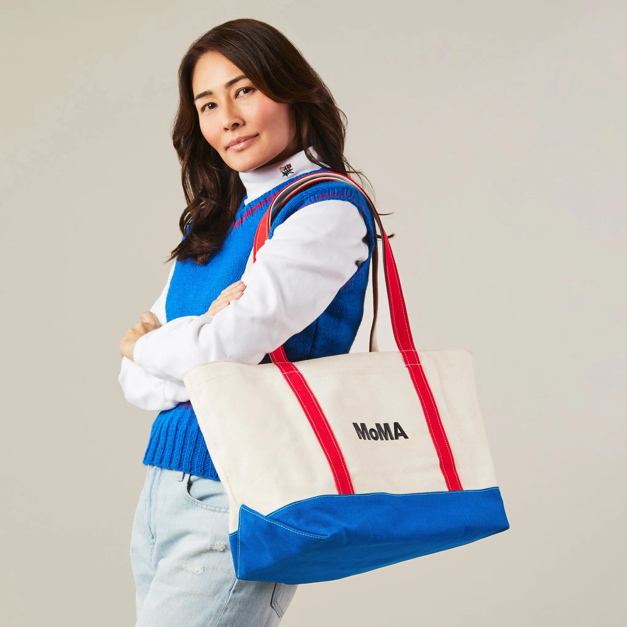 MoMA Baggu Heavyweight Canvas Tote - Red/ Blue