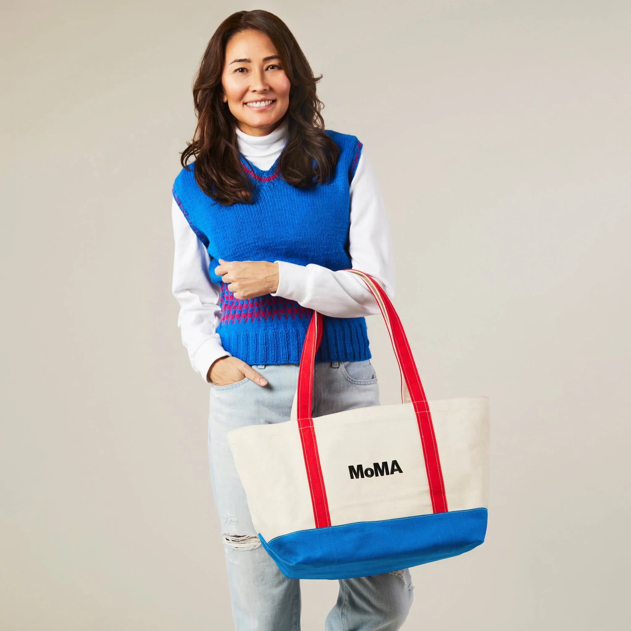 MoMA Baggu Heavyweight Canvas Tote - Red/ Blue