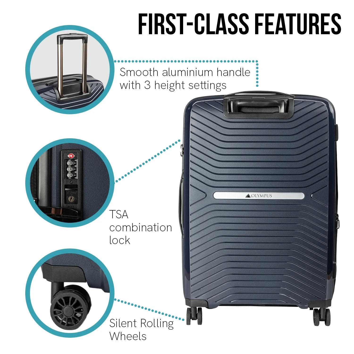 Olympus 3PC Astra Luggage Set Hard Shell Suitcase - Aegean Blue