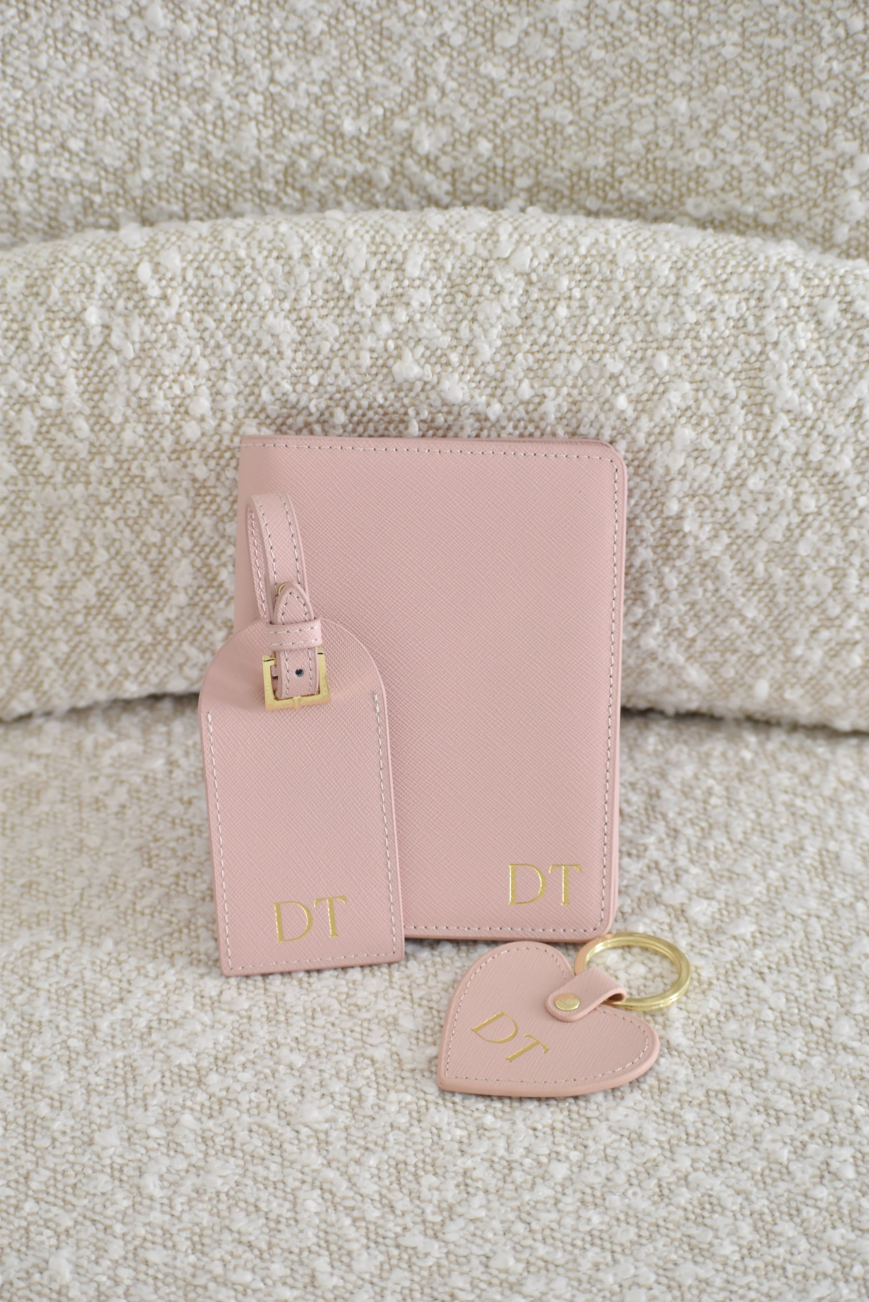 Personalised Leather Luggage Tag - Pink with Gold Hardware