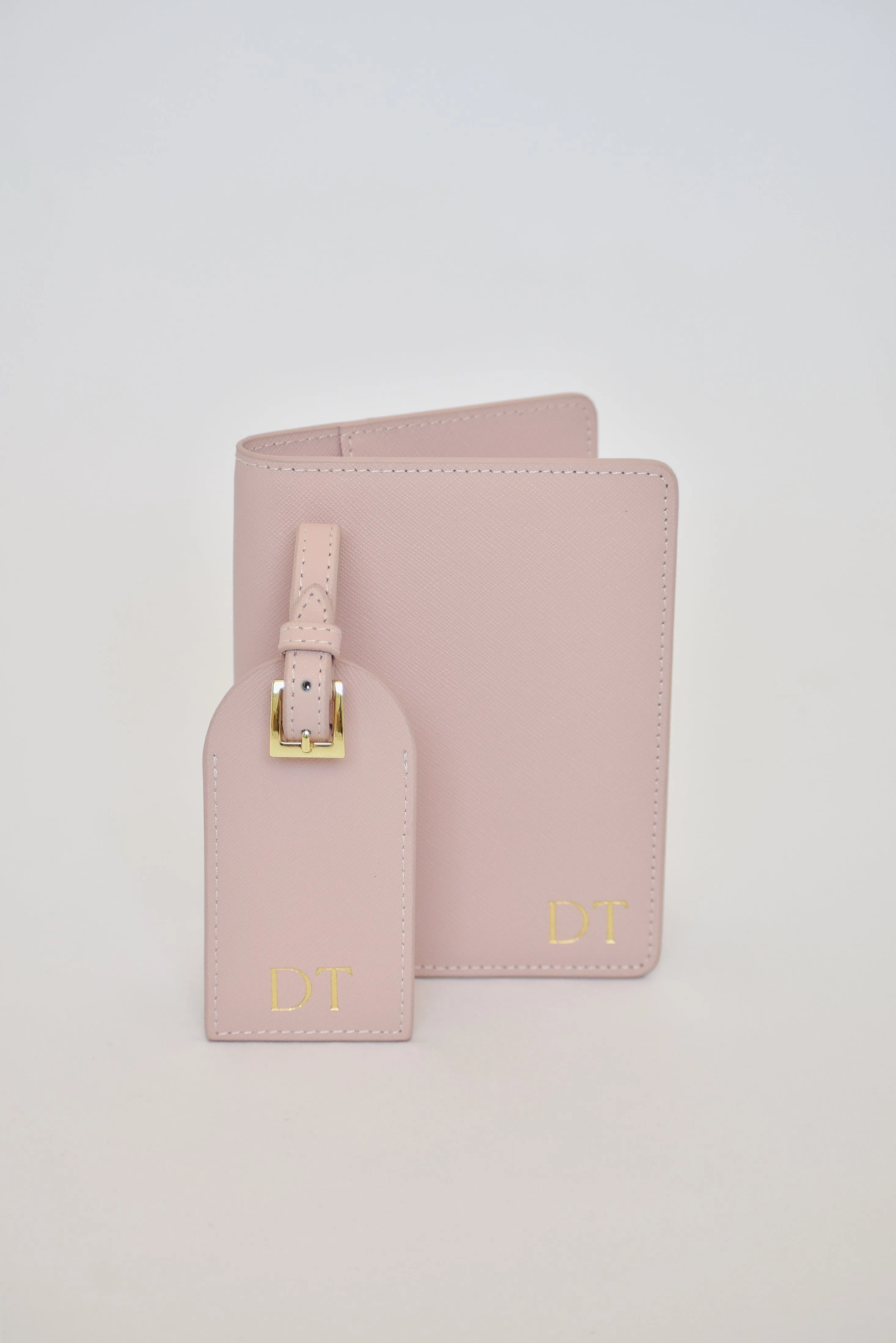 Personalised Leather Luggage Tag - Pink with Gold Hardware