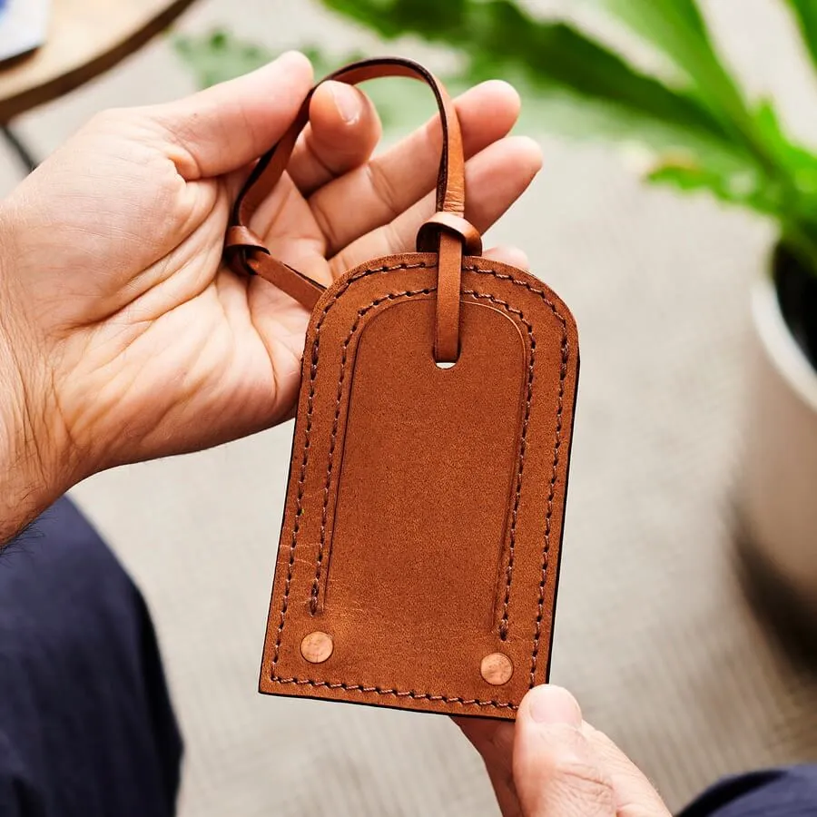 Personalised Leather Luggage Tag With Copper Rivets