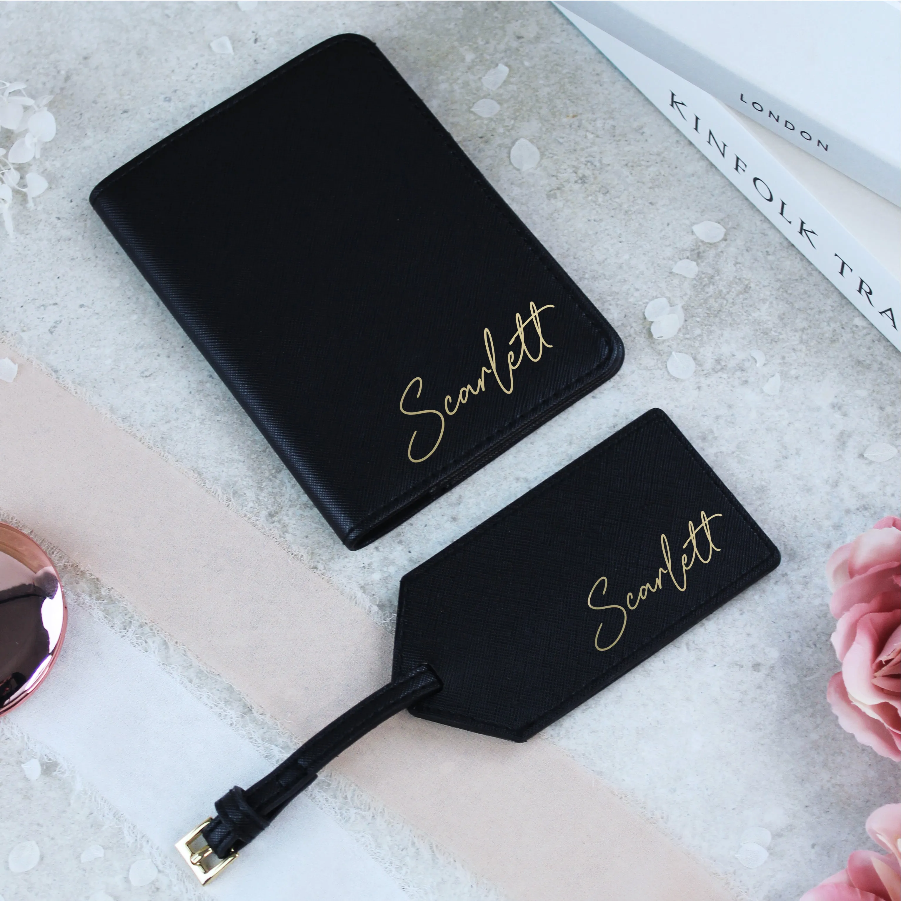 Personalised Passport Holder & Luggage Tag PU Leather Travel Set