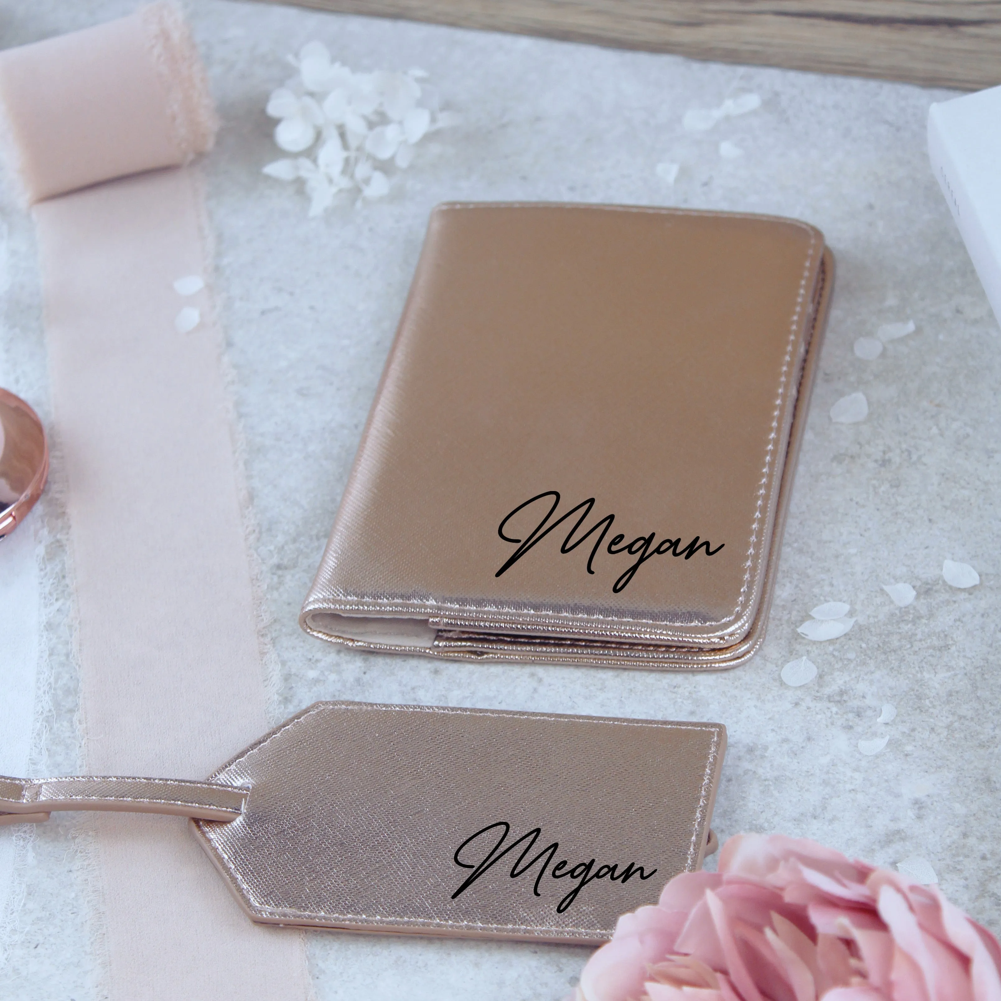 Personalised Passport Holder & Luggage Tag PU Leather Travel Set