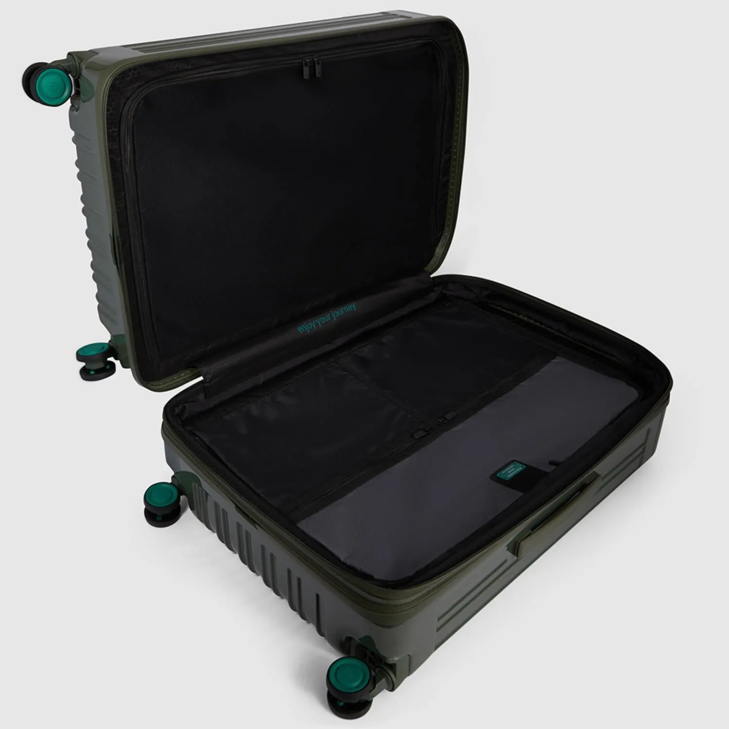 Piquadro Pq-Light Large Size Expandable Trolley With 4 Wheels In Polycarbonate Green