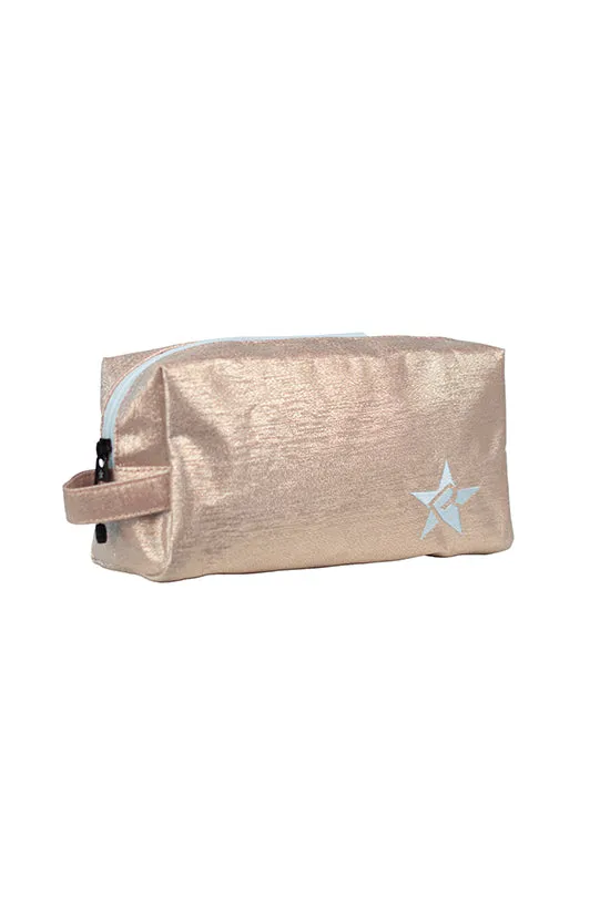 Sparkling Silk in Pink Champagne Rebel Makeup Bag with White Zipper