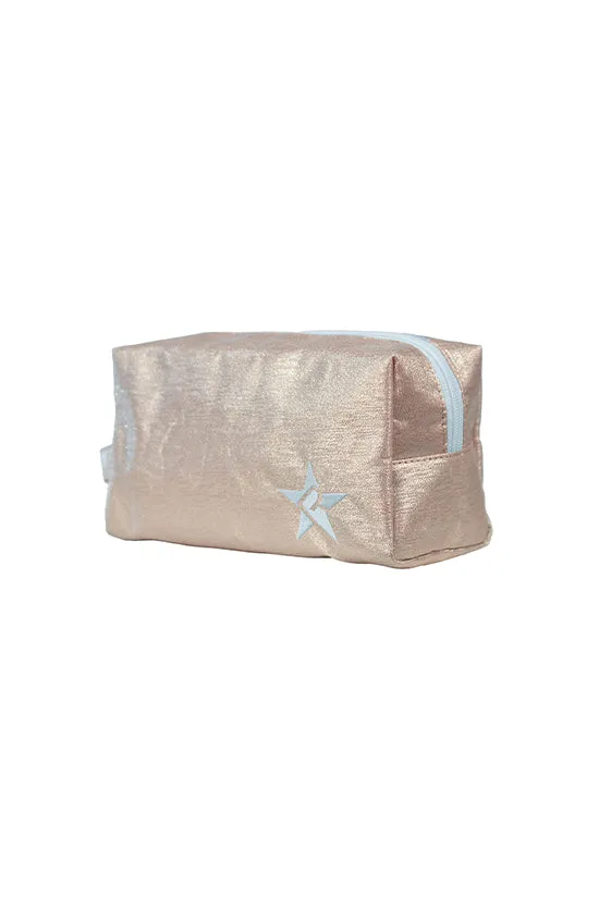 Sparkling Silk in Pink Champagne Rebel Makeup Bag with White Zipper