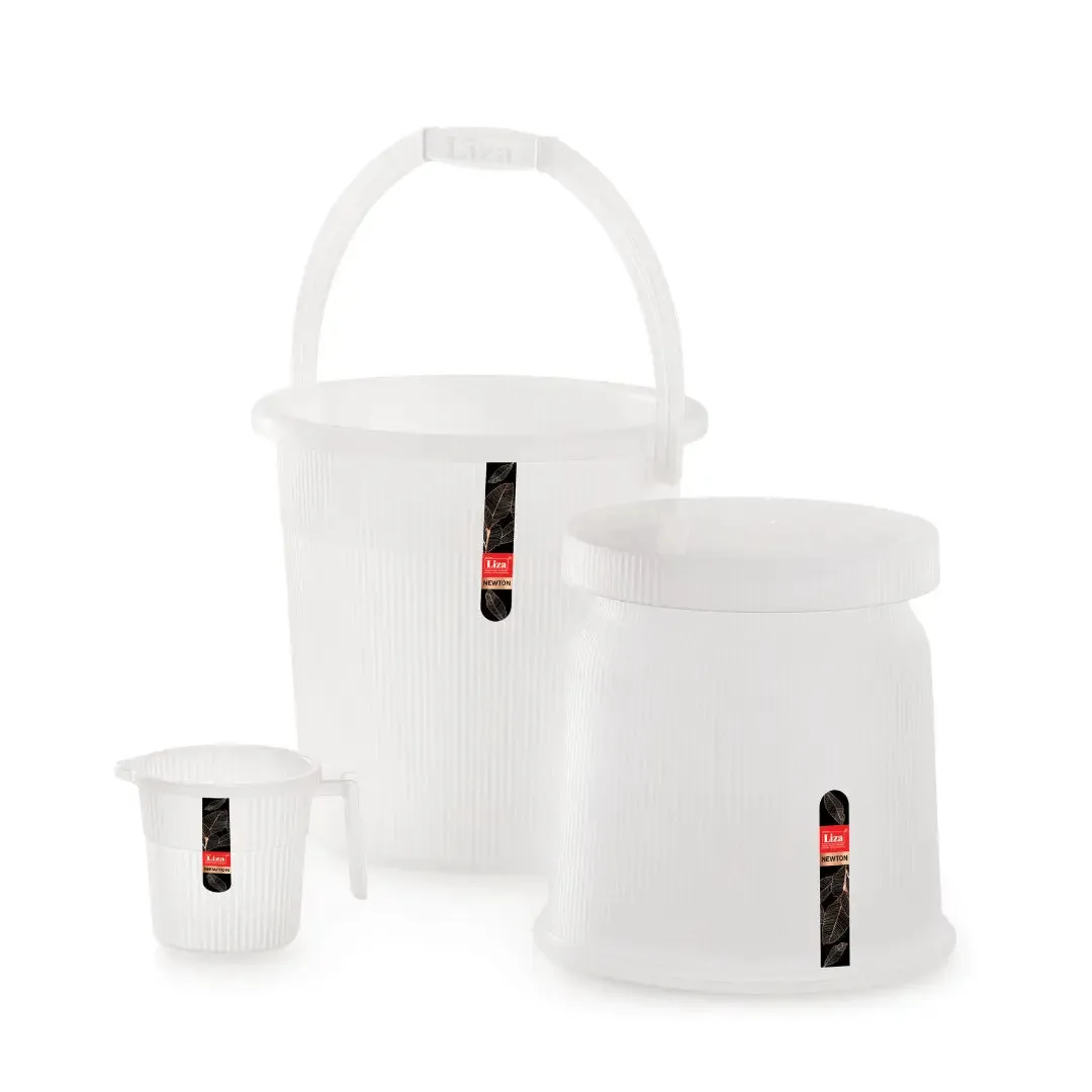 Transparent Bath Bucket(18L), Mug(1L) & Stool Set Of 3 For Bathing and Cleaning