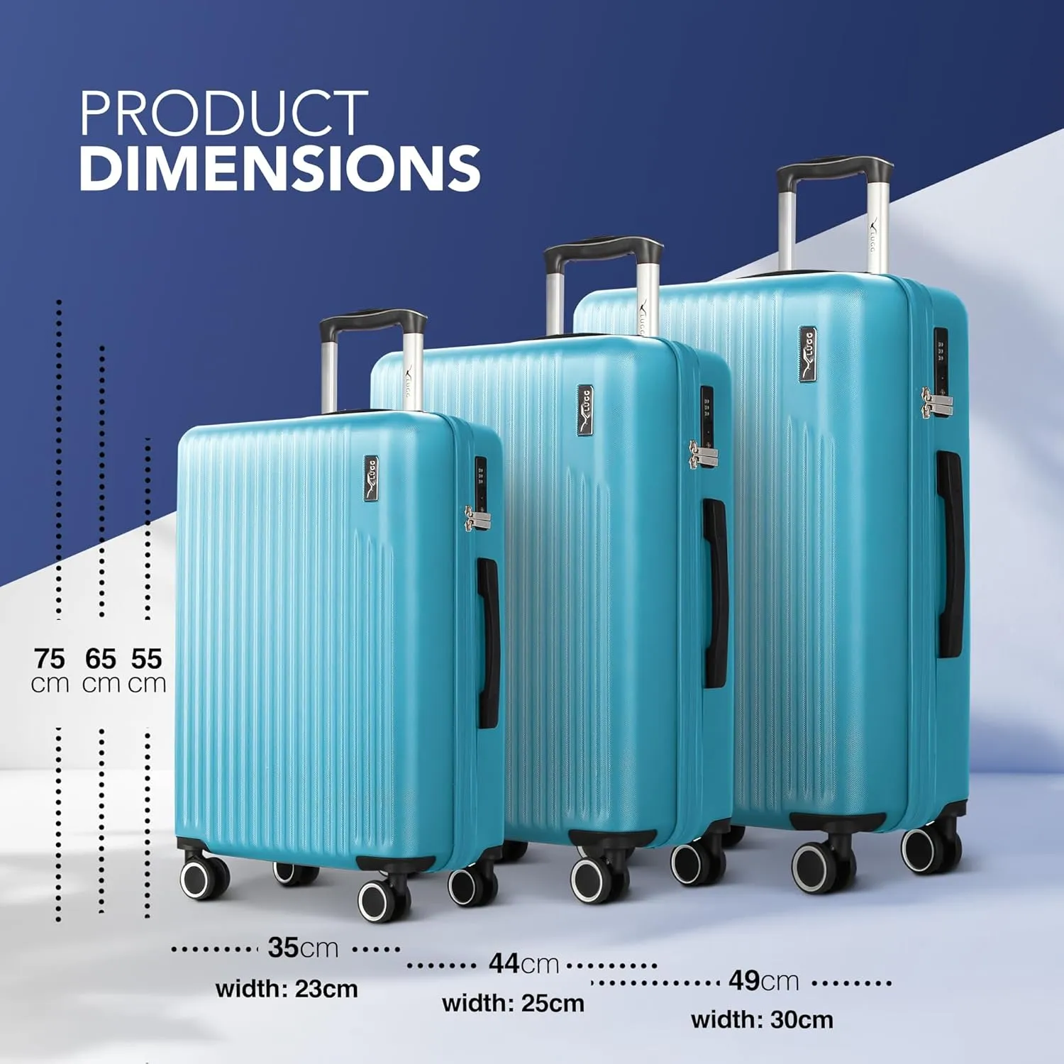 Vacay 3pc Suitcase Set in Light Blue