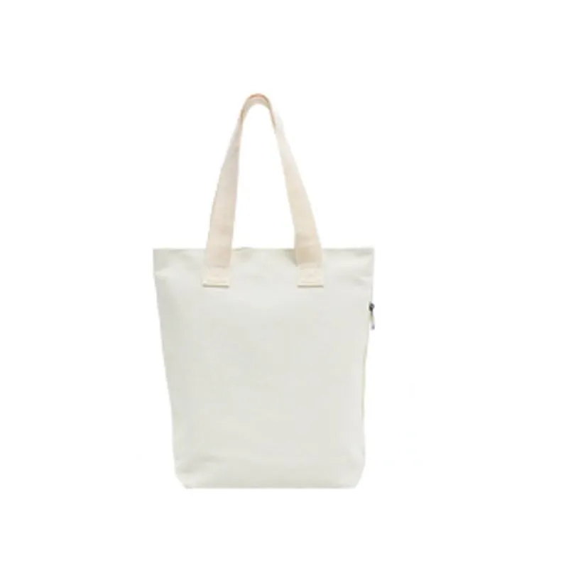 White Canvas Tote Bag With Side Pocket