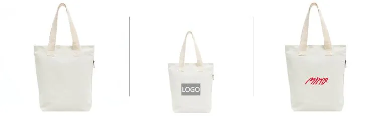 White Canvas Tote Bag With Side Pocket