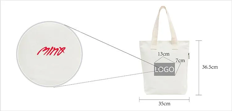 White Canvas Tote Bag With Side Pocket